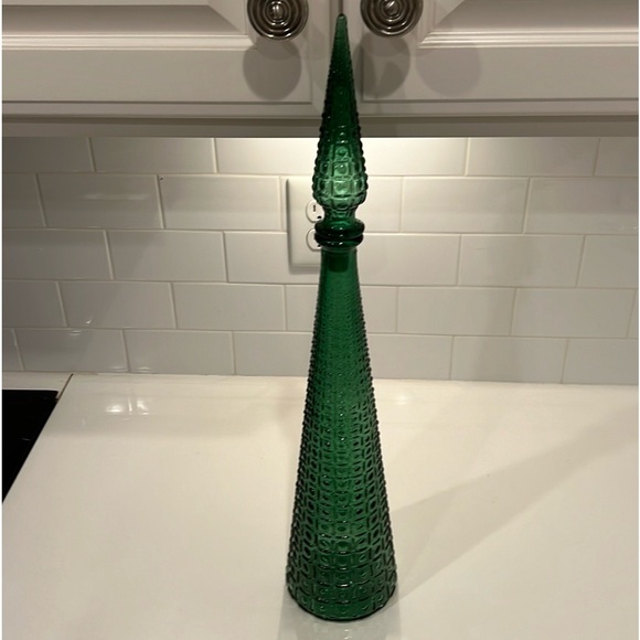 AMAZING! Vintage MCM Empoli Italian Green Aztec Genie Bottle Decanter 22" - Picture 4 of 12